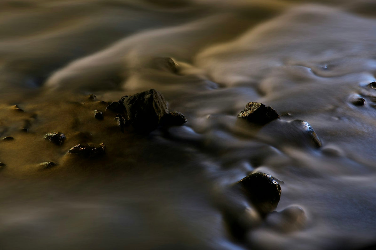 Nahaufnahme von Wasser und Steinen am Boden
