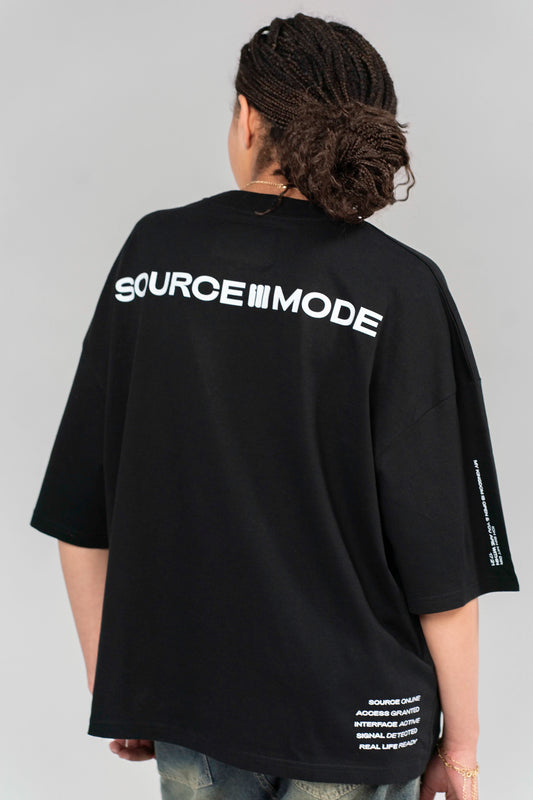 Rückenansicht des Open Source Ticket Tee von Source Mode. Boxy Oversized Fit, cleanes Design und hochwertiges Single Jersey für christliche Premium Streetwear.