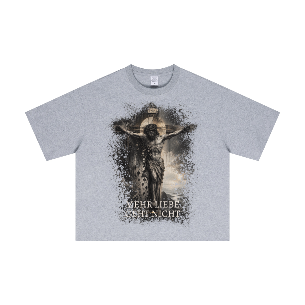 Mehr Liebe Boxy T-Shirt in Grau meliert – christliche Streetwear von Source Mode