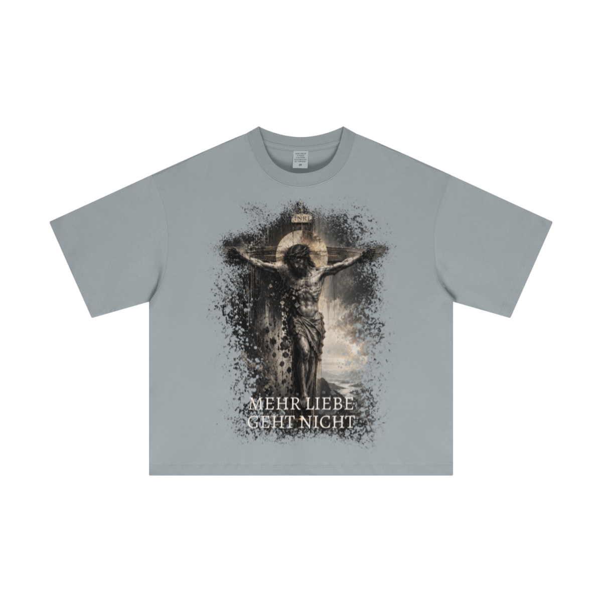 Mehr Liebe Boxy T-Shirt in Rauchgrau – christliche Streetwear von Source Mode